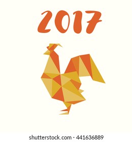 polygonal cock. origami style. 2017 Happy New Year greeting card. Celebration background with Rooster and place for your text. 