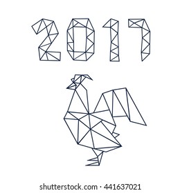 polygonal cock. origami style. 2017 Happy New Year greeting card. Celebration background with Rooster and place for your text. 