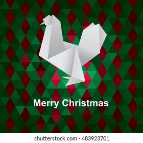 polygonal cock. origami style. 2017 Happy New Year greeting card. Celebration background with Rooster and place for your text.