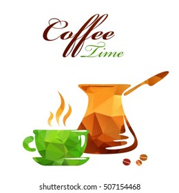 Polygonal coffee cup isolated on white background. Design element for invitation cards.