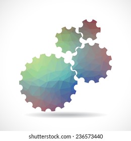 Polygonal cogs (gears) on white background