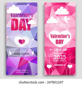 Polygonal colored banners for Valentine's Day. Vector illustration
