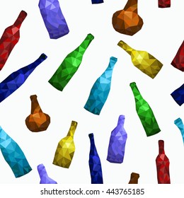 Polygonal colorful bottles seamless pattern. Triangle, low poly style. Background, texture, textile, fabric. Vector illustration
