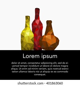 Polygonal colorful bottles. Triangle, low poly style. Template, card, brochure. Vector illustration