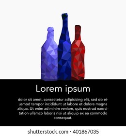 Polygonal colorful bottles. Triangle, low poly style. Template, card, brochure. Vector illustration