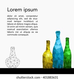 Polygonal colorful bottles. Triangle, low poly style. Template, card, brochure. Vector illustration