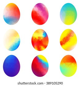 Polygonal colorful Easter eggs set. Vector elements for your design.