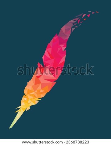 Polygonal with colorful feather on dark blue background
