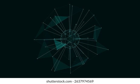 Polygonal colorful wireframe background with creative spherical object made of lines and dots. Vector