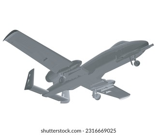 Polygonal Combat aircraft in isolate on a white background. Modern combat aircraft. Stylized image of a fighter jet on a white background. Vector image for prints, poster and illustrations. 3D..