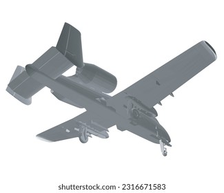 Polygonal Combat aircraft in isolate on a white background. Modern combat aircraft. Stylized image of a fighter jet on a white background. Vector image for prints, poster and illustrations. 3D..