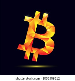 Polygonal concept of the Bitcoin logo on a dark background. Vector sticker can be used for web or printing. 