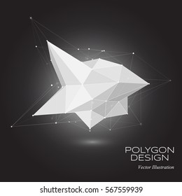 Polygonal concept design object with connection lines. 3d vector illustration.