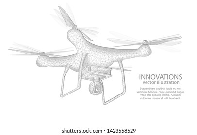 Polygonal concept illustration, drone on white background, innovation symbol