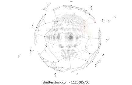 Polygonal connected technology internet big data background illustration, artificial intelligence