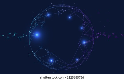 Polygonal connected technology internet big data background illustration, artificial intelligence