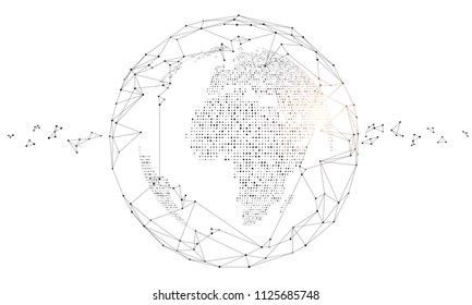 Polygonal connected technology internet big data background illustration, artificial intelligence