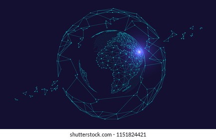  Polygonal connected technology internet big data background illustration, artificial intelligence