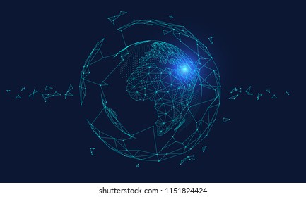 Polygonal connected technology internet big data background illustration, artificial intelligence