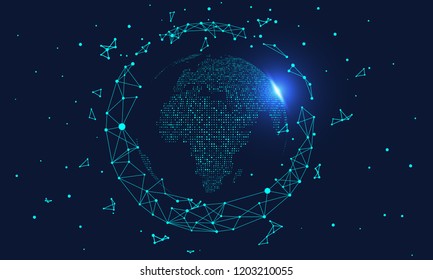 Polygonal connected technology internet big data background illustration, artificial intelligence