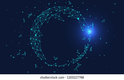 Polygonal connected technology internet big data background illustration, artificial intelligence