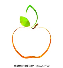 polygonal contour vector apple with green leaves