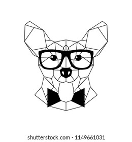 Polygonal Corgi Dog in fashion glasses and bow tie. Geometric dog icon. Vector illustration.