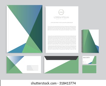 Polygonal corporate identity design template. Vector business stationery.