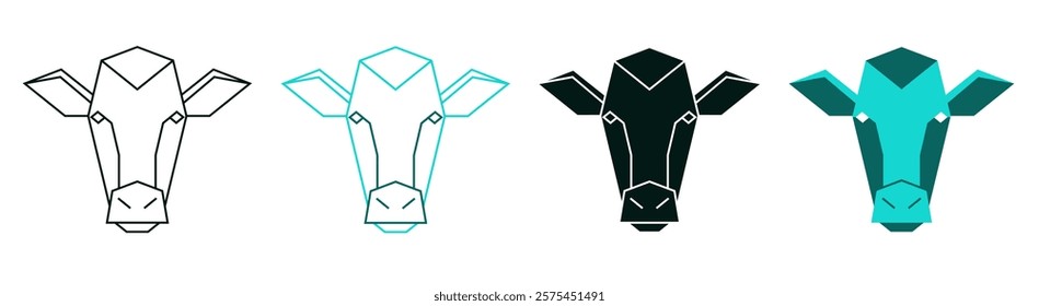 Polygonal cow head icon. Triangular low poly animal face. Black or color logo design for web or print. Minimalistic symbol. Modern polygon line sign. Geometric art. Editable vector stroke. 