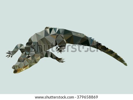 polygonal crocodile, poly low animal, polygon geometric reptile, vector