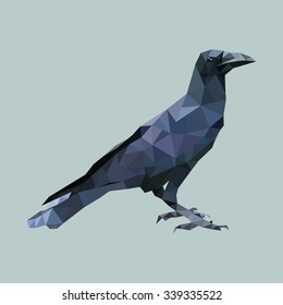 polygonal crow, polygon triangle bird, isolated animal vector
