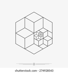 Polygonal cube shapes, 3D illusion, tattoo design, hipster line art vector illustration eps 10