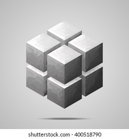 Polygonal cubes 2 on 2. Gray gradient geometric puzzle.Low poly design.