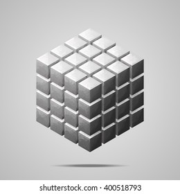 Polygonal cubes 4 on 4. Gray gradient geometric puzzle. Low poly design.