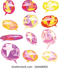 polygonal cylinders bubble colorful for dialog in low poly. all elements are isolated and text in separate layer.