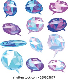 polygonal cylinders bubble colorful for dialog in low poly. all elements are isolated and text in separate layer.