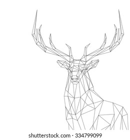 Polygonal dashed lines illustration. Abstract vector Deer on the white background