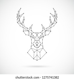 Polygonal Deer silhouette. Image of Deer in the form of constellation. Vector geometric illustration. 