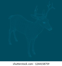 Polygonal deer. Vector 3D model of a deer in isometry on a dark background. Vector illustration.