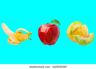 polygonal design of apples, bananas and melons. This design is suitable as a unique icon for the beverage business.