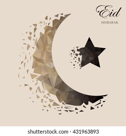 Polygonal design half moon and star. Eid mubarak background.