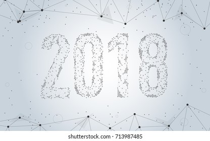 Polygonal design for the new year 2018. Abstract low polygon cosmic vector concept for design of a calendar, background, banner, flyer, poster