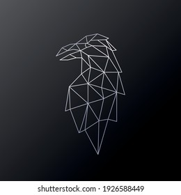 Polygonal design of Raven bird. Geometric raven silhouette on dark background Trendy line design for posters, logo, emblem. Vector illustration.