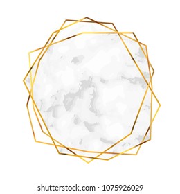 Polygonal diamond shape abstract marble shape design template. Beautiful chic polygonal golden frame. Print card, poster, invitation layout. Vector illustration