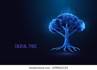 Polygonal digital tree. ESG strategy, green technology, and digital transformation for a sustainable future. Sustainability, innovation, and environmental responsibility. Futuristic vector concept. 