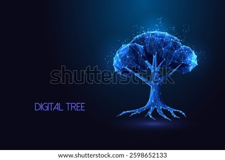 Polygonal digital tree. ESG strategy, green technology, and digital transformation for a sustainable future. Sustainability, innovation, and environmental responsibility. Futuristic vector concept. 