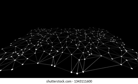 Polygonal digital wires connections, 3d vector elements, black background