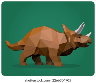 polygonal dinosaur art image. low poly Triceratops in vector illustration.