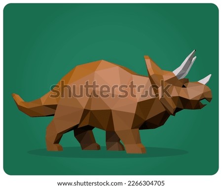 polygonal dinosaur art image. low poly Triceratops in vector illustration.
