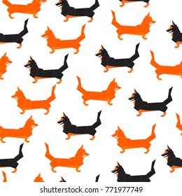 Polygonal dogs seamless pattern.  Cute corgi dog. Concept vector illustration.